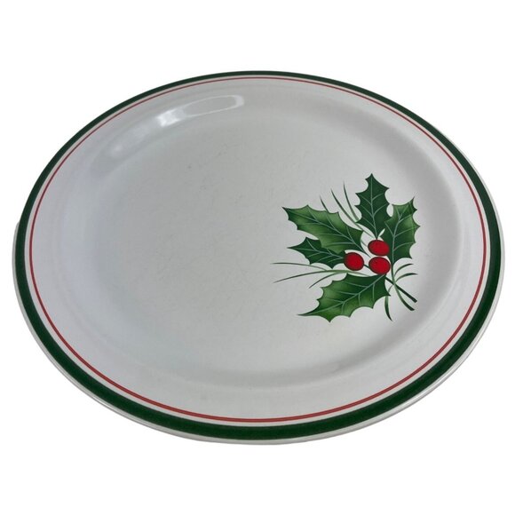 Anchor Hocking Homecoming  Christmas Holly 10-3/4 Ceramic Dinner Plate Set of 3 - Picture 2 of 9